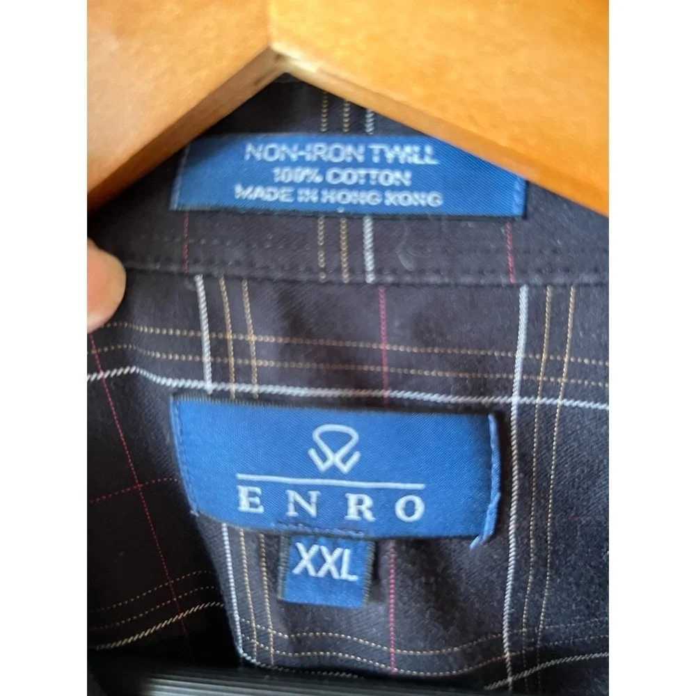 ENRO Men's Black Small Stripe Button Front No Iron Cotton Twill Shirt EUC #851